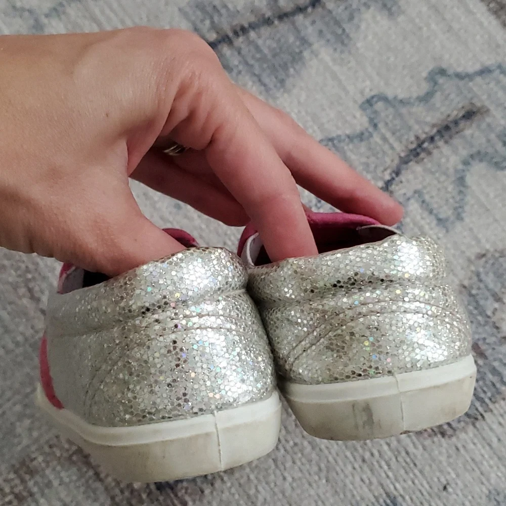 Toddler Girls Silver Coated Glitter Slip-on Sneakers Shoes Sz8